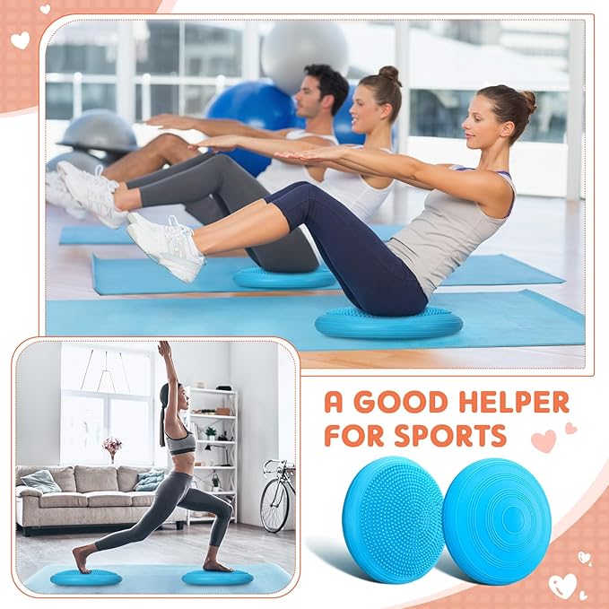 2 Pcs Inflated Wobble Cushion Balance Wiggle Seat Wobble Balance Disc Sensory Flexible Seating Stability Core Trainer with Hand Pump for Chair Adult Exercise Home Office