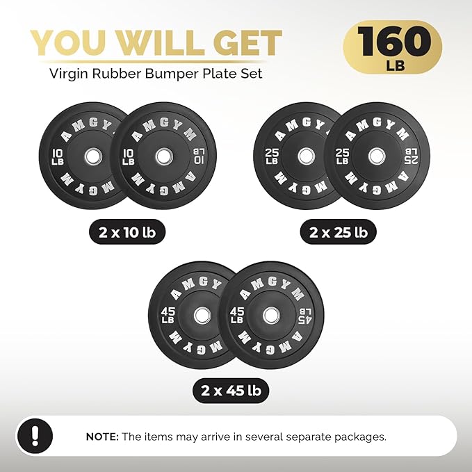 2 Inch Bumper Plates,10-500lbs,Barbell Rubber Olympic Weight Plates Set for Home Gym, Strength Training & Weight Lifting, Multiple Options Colors