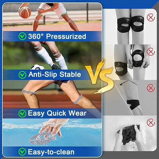 2-Pack Patellar Strap for Knee Pain Relief-Breathable & Lightweight Patellar Tendon Support Strap for Basketball, Running, Hiking-Stabilizing Knee Brace for Men, Women & Kids(Wide Gray)
