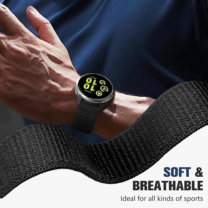 18mm 20mm 22mm Hook and Loop Watch Band Compatible with Garmin Vivoactive 5/ Vivoactive 6/ Vivoactive 3, Soft Nylon Breathable Sport Strap for Venu 2S/ Venu3S/ Forerunner 265s,Venu 3/ Venu 2 Men Women