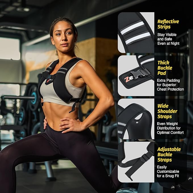 ZELUS Weighted Vest, Z-Fit Soft Iron Weighted Vest for Women and Men, 5lb/10lb/15lb Weight Vest with Reflective Stripes & Adjustable Straps, Ultra Thin Weight Vest for Home Gym Strength Training
