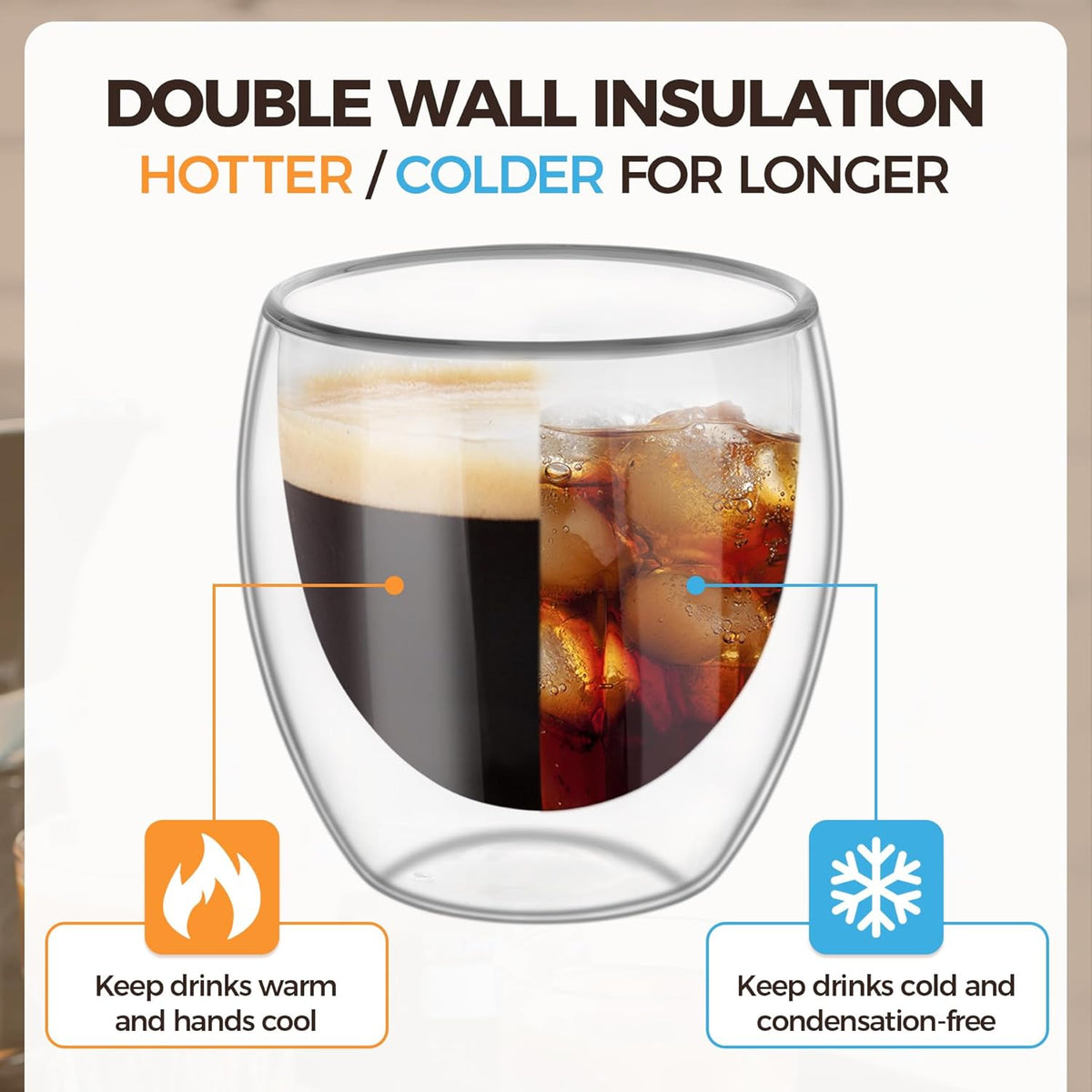 ComSaf Double Walled Espresso Cups 3 oz, Glass Espresso Shot Cup Set of 2, Small Coffee Mugs for Ristretto, Lungo, Machiato, Ideal Gift for Chrismas, Brithday