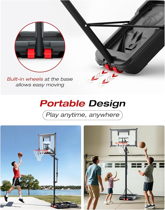 Basketball Hoop Outdoor with 45 Inch Shatterproof Backboard, Portable Basketball Goal System 4.8-10ft Height Adjustable for Kids, Youth, Adults, Backyard/Driveway/Indoor