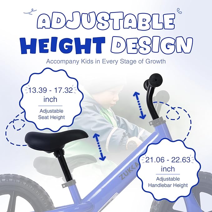 12 inch Toddler Balance Bike Adjustable Handlebar & Seat Anti-Slip Grip Suitable for 2-5 Years Old with Footrest Lightweight for Tolddlers Boys Girls Multiple Colors to Choose