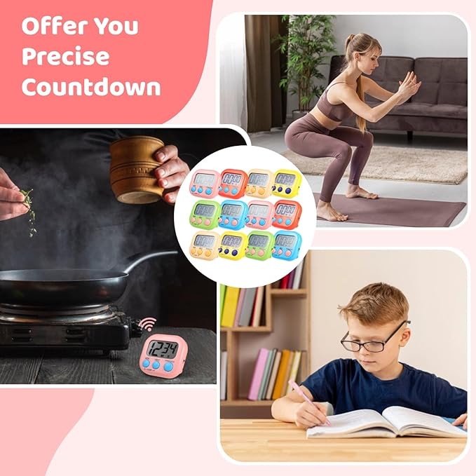 12 PCS Bulk Digital Timer, Timers for Classroom, On/Off Switch Minute Second Countdown Big LCD Display Timer, Loud Alarm for Exercise Cook Baking Teacher