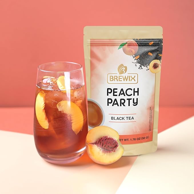 BREWIX, Peach Black Tea (25 Pyramid Bags) | Premium Black Tea with Peach | Floral & Refreshing | Iced or Hot | Caffeinated And Sugar-Free