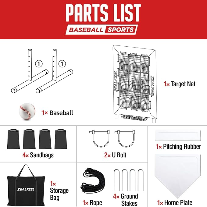 Baseball Pitching Net Pro, 9 Hole Pitching Net with Strike Zone Target, 5 Height Adjustable, Portable Easy Setup Trainer Net for Baseball & Softball with Ball, Home Plate & Pitching Rubber