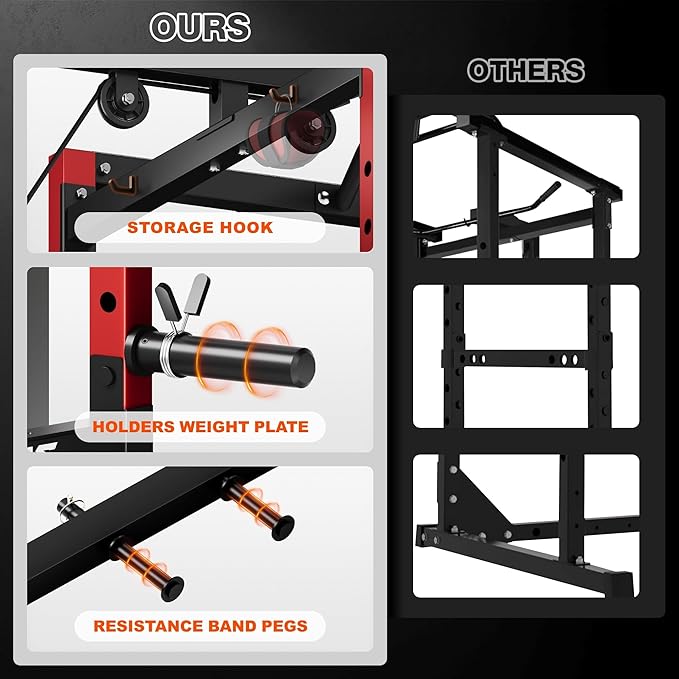 S21 Power Cage, Multi-Function Power Rack with Adjustable Cable Crossover System, 2000LBS Squat Rack for Home Gym with More Training Attachments