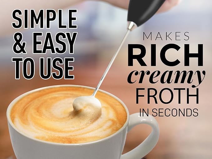 Zulay Powerful Milk Frother for Coffee with Powerful Motor - Handheld Frother Electric Whisk, Milk Foamer, Mini Mixer and Coffee Blender Frother for Latte, Matcha, No Stand - Metallic Black