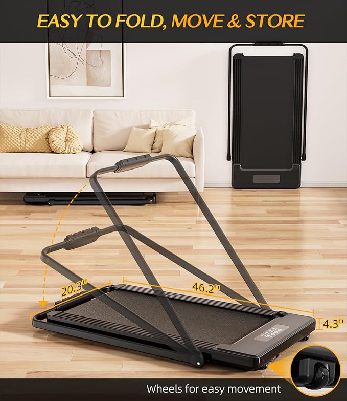 2 in 1 Folding Treadmill, Smart Walking Running Machine with Bluetooth Audio Speakers, Installation-Free,Under Desk Treadmill for Home/Office Gym Cardio Fitness