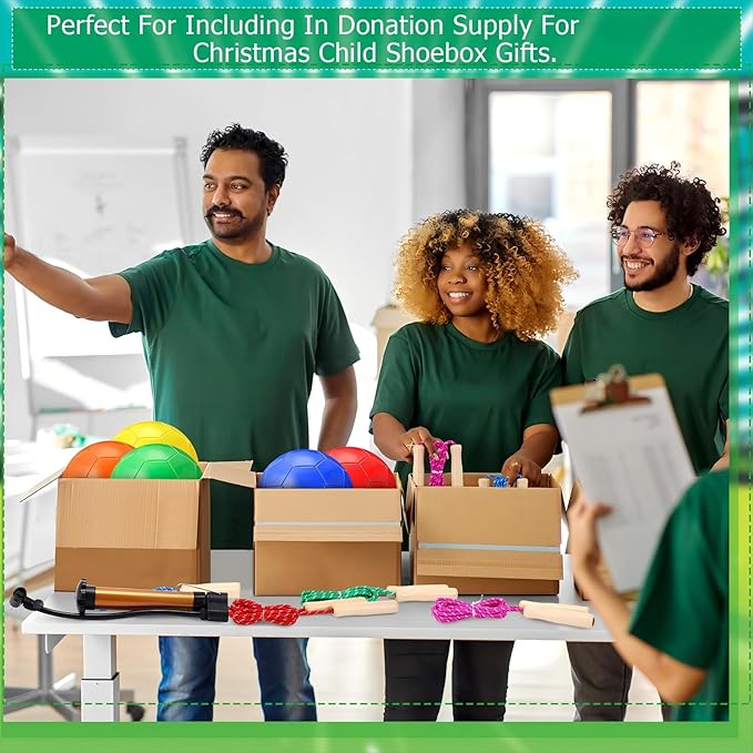 12 Sets Operation Christmas Deflated Soccer Ball Bulk with Pump Jump Rope, Bulk Soccer Balls 7.25 ft Adjustable Skipping Rope Outside Sport Balls