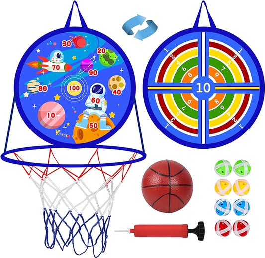 2 in 1 Basketball Hoop and Dart Board, 14" Dart Board for Kids, Basketball Hoop for Kids Toddlers, Sports & Outdoor Play, Birthday Gift Toys for 3 4 5 6 7 8 9 10 Year Old Boys Girls Kids, Party Favors