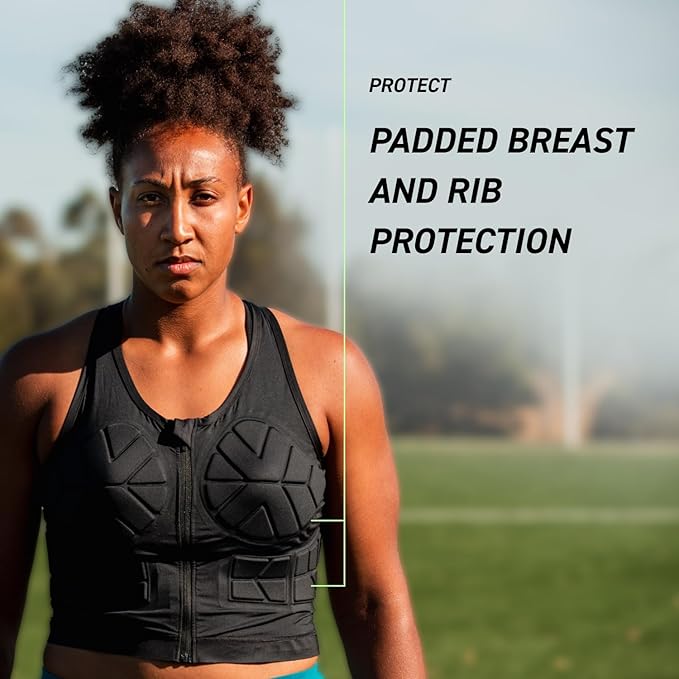 Z1 Impact Vest for Women, Front Zip Padded Compression Vest for Sports, Karate, Football, Breast and Rib Protection