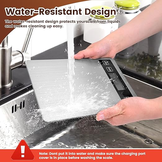 33lb Food Scale, Digital Kitchen Scale Batteries and USB Charging,1g/0.05oz Precise Graduation, Waterproof Stainless Steel with LCD Display Weight Grams and oz for Cooking Baking (Stainless Steel)