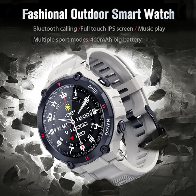 1.28" IPS Tactical Smart Watch for Men Activity Fitness Tracker with 400mAh Large Battery Outdoor Bluetooth Call Heart Rate Sleep Monitor Pedometer IP68 Waterproof Sport Watch for Android iOS