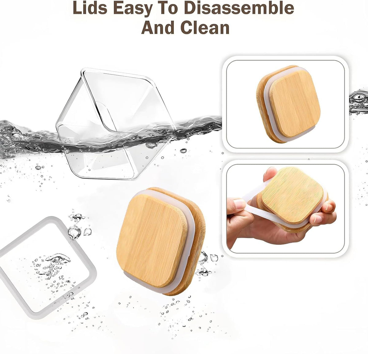 Square Storage Containers with Airtight Lids, Clear Food Storage Container Jar with Sealing Bamboo Lid for Noodles Flour Cereal Rice Sugar Tea Coffee Beans