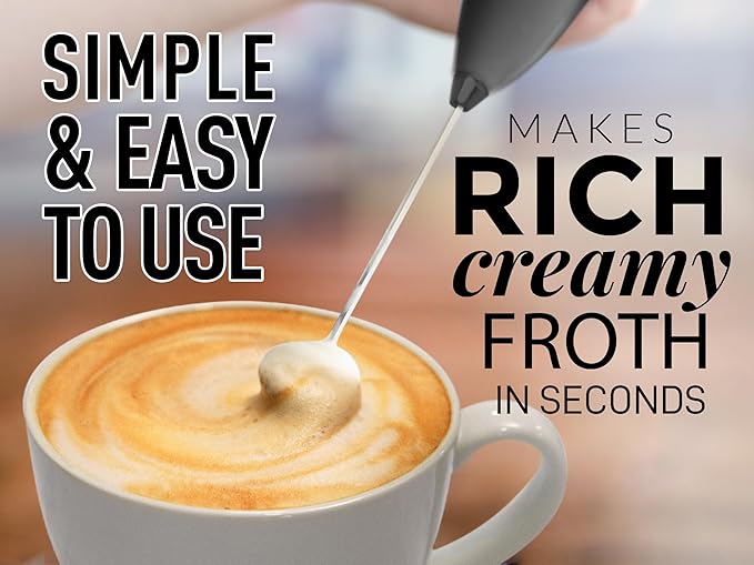 Zulay Powerful Milk Frother for Coffee with Upgraded Titanium Motor - Handheld Frother Electric Whisk, Milk Foamer, Mini Mixer & Coffee Blender Frother for Matcha, No Stand - Exec Black, Black Button