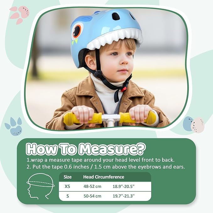 Dinosaur Bike Helmet for 1-3-5-8 Toddler Baby Kids, Lightweight Bicycle Helmet for Cycling Skateboard Roller Skate & Multi-Sports,2 Sizes for Boys and Girls