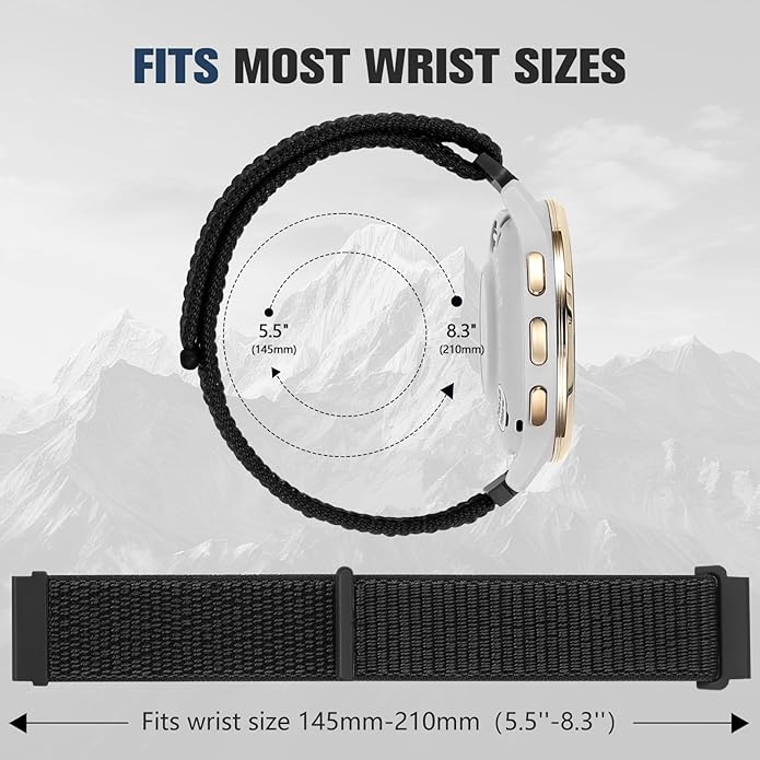 18mm 20mm 22mm Hook and Loop Watch Band Compatible with Garmin Vivoactive 5/ Vivoactive 6/ Vivoactive 3, Soft Nylon Breathable Sport Strap for Venu 2S/ Venu3S/ Forerunner 265s,Venu 3/ Venu 2 Men Women