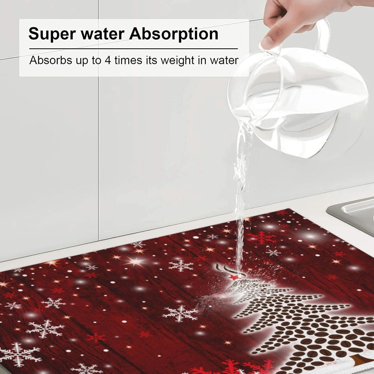 Large Dish Drying Mats For Kitchen Counter Microfiber Kitchen Drying Mat XL Draining Pad Absorbent Quick Drying Dish Mat 18x24 Inch - Christmas Tree