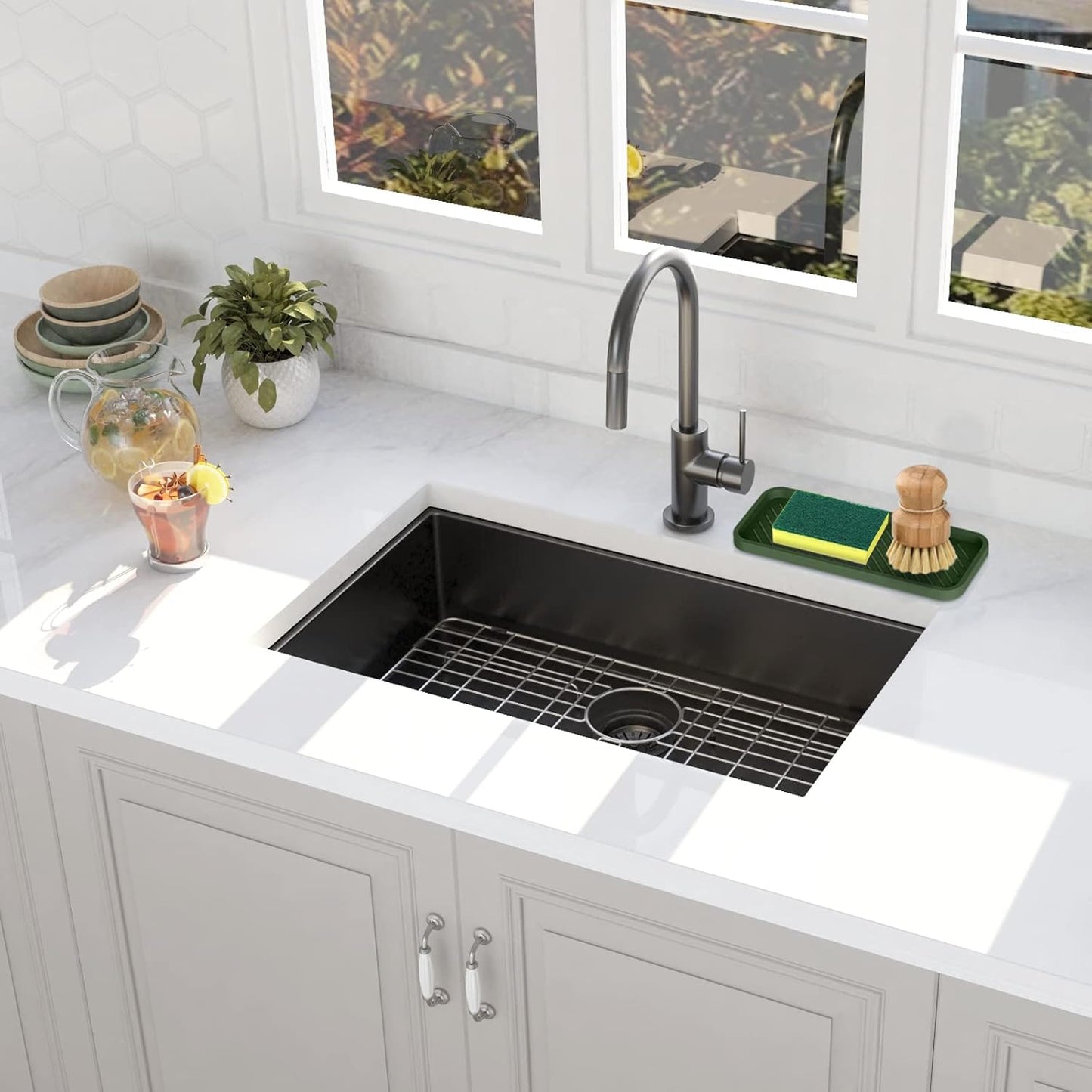 EG-SIPRO Kitchen Sink Organizer Tray,Sponge Holder for Kitchen Sink Bathroom Counter Tray Sponge Caddy Silicone Soap Holder for Soap dispenser, Bottle, Dishwashing Accessories(2-pack)