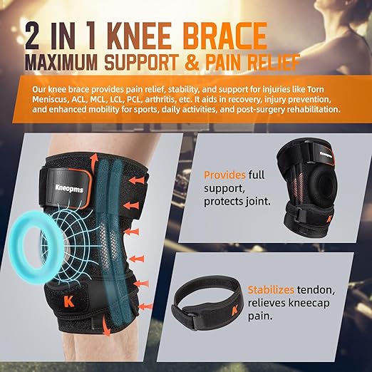 2-in-1 Professional Knee Brace for Pain Relief,Adjustable Knee Support with Patella Pad & Side Stabilizers, Compression Knee Sleeve for Meniscus Tear, ACL, Joint Pain, Runner, Workout-Men & Women