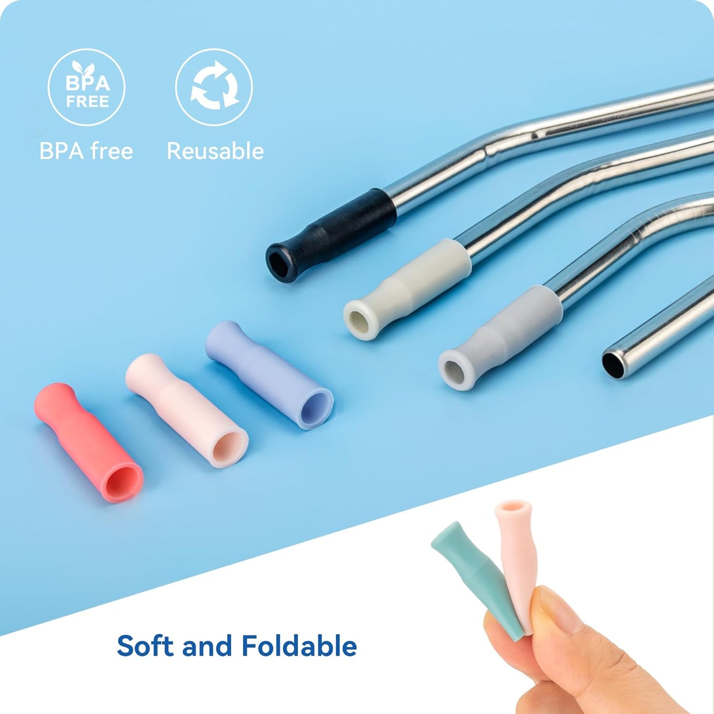 Reusable Stainless Steel Straws with Silicone Tip for Stanley 30oz, Metal Drinking Straws for 30oz Tumbler,3 Bent Tubes & 6 Tips& 1 Cleanr Brush (Chambray)