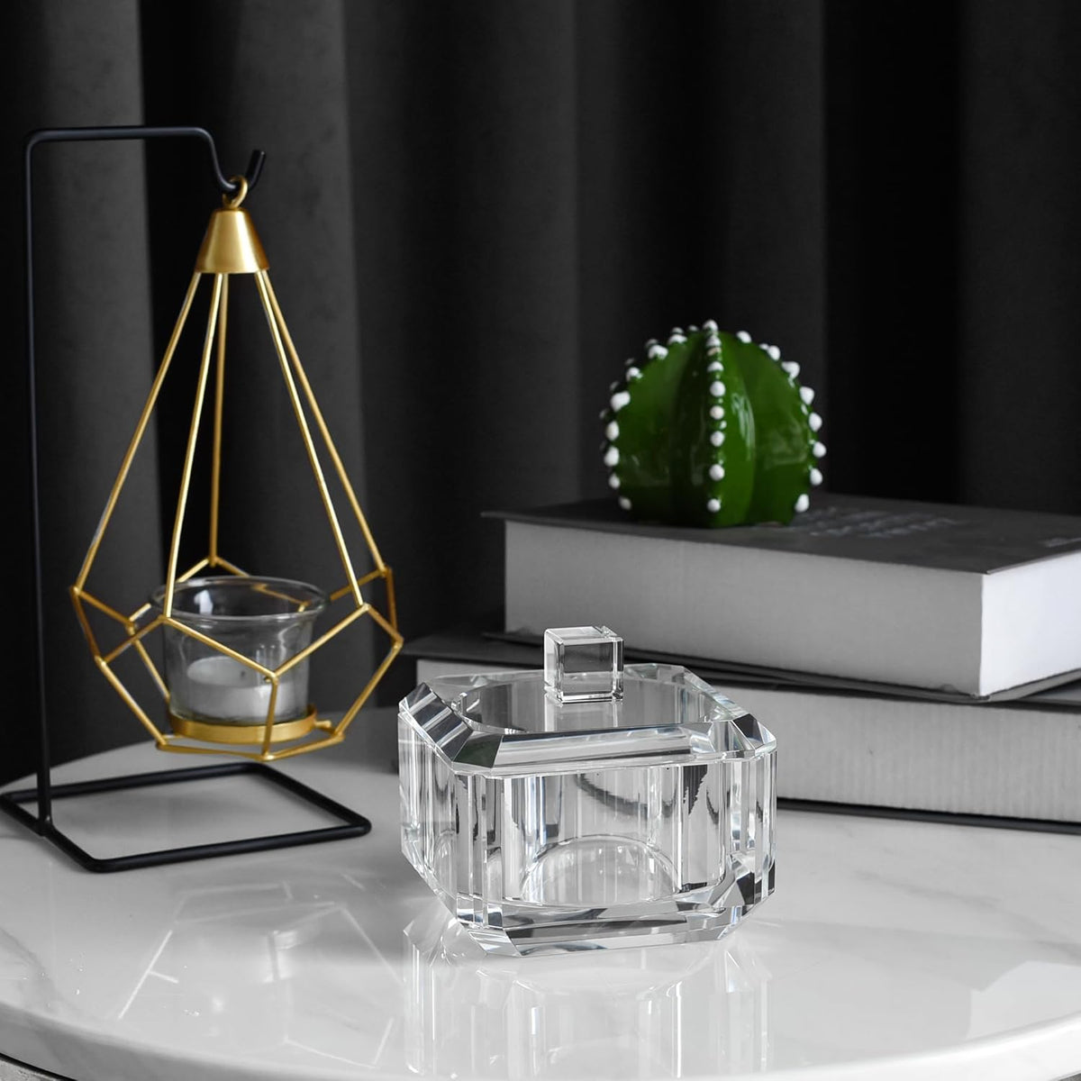 kitCom Crystal Candy Dish with Lid Hand-Cut Home Decorative Jewelry Box Candy Jar W 4" x H 3.5", Comes With Gift Box