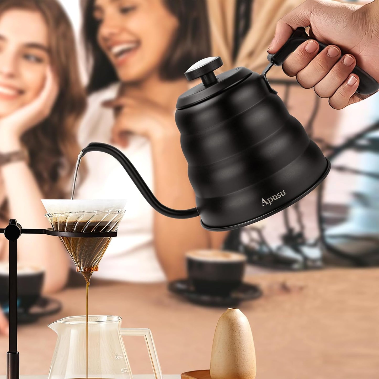 Pour Over Kettle for Manual Drip Coffee and Tea with Thermometer 28oz Gooseneck Kettle with Flow Control Stainless Steel Water Kettle for Stovetop,800ml,4 Cup,Silver,1Pack