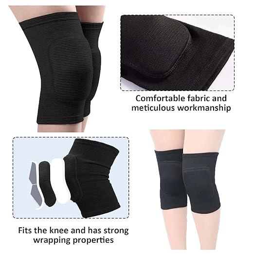2 Pairs Adult Dance Knee Pads for Men Women Youth, Workout Sports Knee Protectors for Volleyball Soccer Yoga Exercise Bike, Soft Ice Skating Kneepads for Snowboarding Skiing Mountaineering, Black M