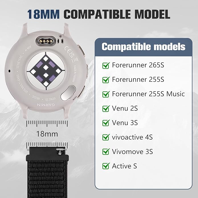 18mm 20mm 22mm Hook and Loop Watch Band Compatible with Garmin Vivoactive 5/ Vivoactive 6/ Vivoactive 3, Soft Nylon Breathable Sport Strap for Venu 2S/ Venu3S/ Forerunner 265s,Venu 3/ Venu 2 Men Women