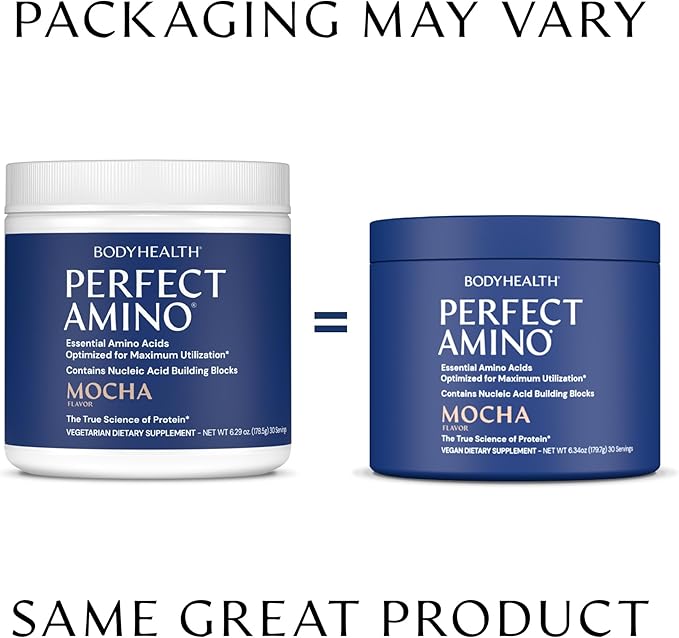 BodyHealth PerfectAmino Powder - BCAA and EAA Powder for Pre and Post Workout - Amino Acid Energy Drink for Men and Women to Support Lean Muscle and Recovery - Mocha - 30 Servings