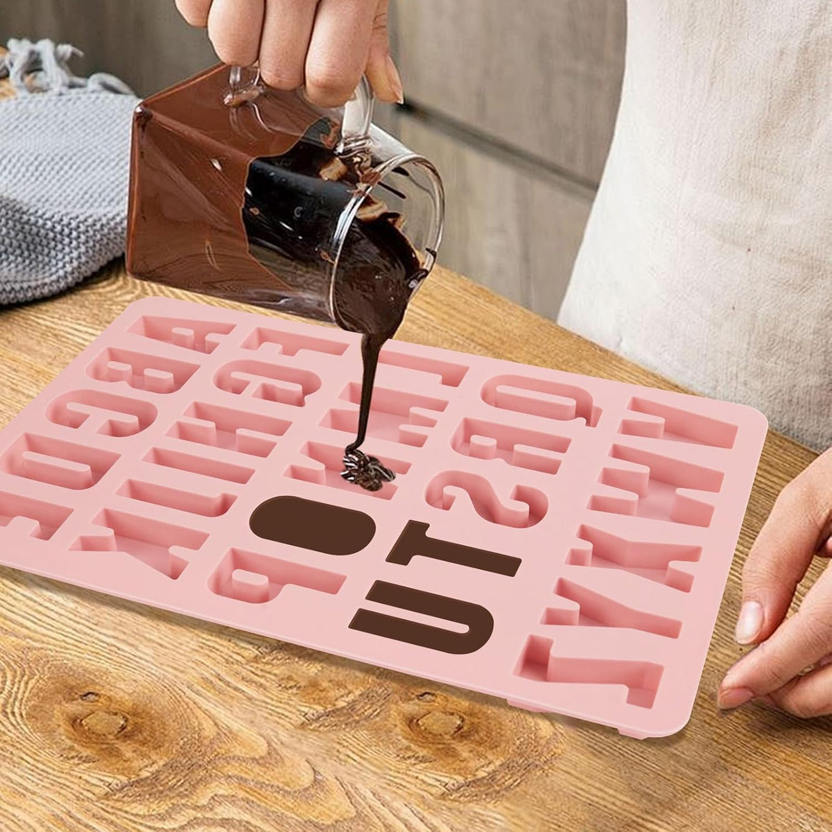 1 Pcs 26 Cavities Silicone Alphabet Chocolate Molds, Letter Molds for Chocolate, Candy, Cake, Biscuit, Large Depth, Easy Release and Clean