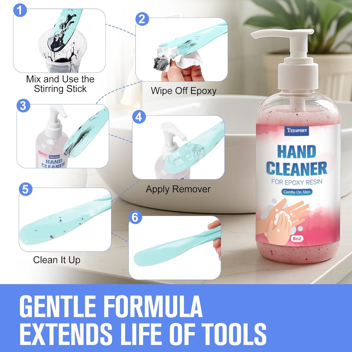 Teexpert Resin Remover Gel 8OZ Hand Cleaner For Epoxy Resin All-Natural Gentle & Moisturizing Hand Cleanser Ideal for Removing Uncured Resin Molds Tools