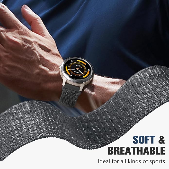 18mm 20mm 22mm Hook and Loop Watch Band Compatible with Garmin Vivoactive 5/ Vivoactive 6/ Vivoactive 3, Soft Nylon Breathable Sport Strap for Venu 2S/ Venu3S/ Forerunner 265s,Venu 3/ Venu 2 Men Women
