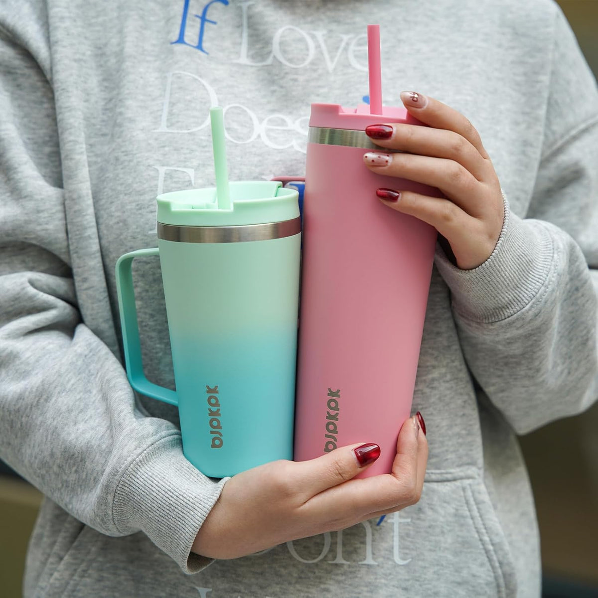 BJPKPK Insulated Tumbler with Handle, 30oz Insulated Tumblers with Lid and Straw, Stainless Steel Metal Water Bottles, Coffee Travel Mugs, Cups, Mint