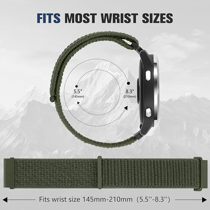 18mm 20mm 22mm Hook and Loop Watch Band Compatible with Garmin Vivoactive 5/ Vivoactive 6/ Vivoactive 3, Soft Nylon Breathable Sport Strap for Venu 2S/ Venu3S/ Forerunner 265s,Venu 3/ Venu 2 Men Women