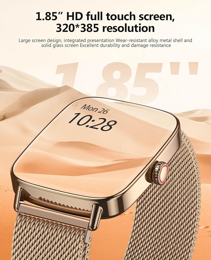 2025 Smart Watches for Women, 1.85" AI Voice Smartwatch, 24/7 Heart Rate Monitor, Stress/SpO2/Sleep Tracker, IP68 Waterproof, Weather, 100+ Sports Fitness Tracker for Android iOS Gold Metal