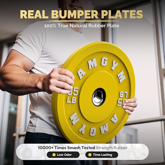 2 Inch Bumper Plates,10-500lbs,Barbell Rubber Olympic Weight Plates Set for Home Gym, Strength Training & Weight Lifting, Multiple Options Colors