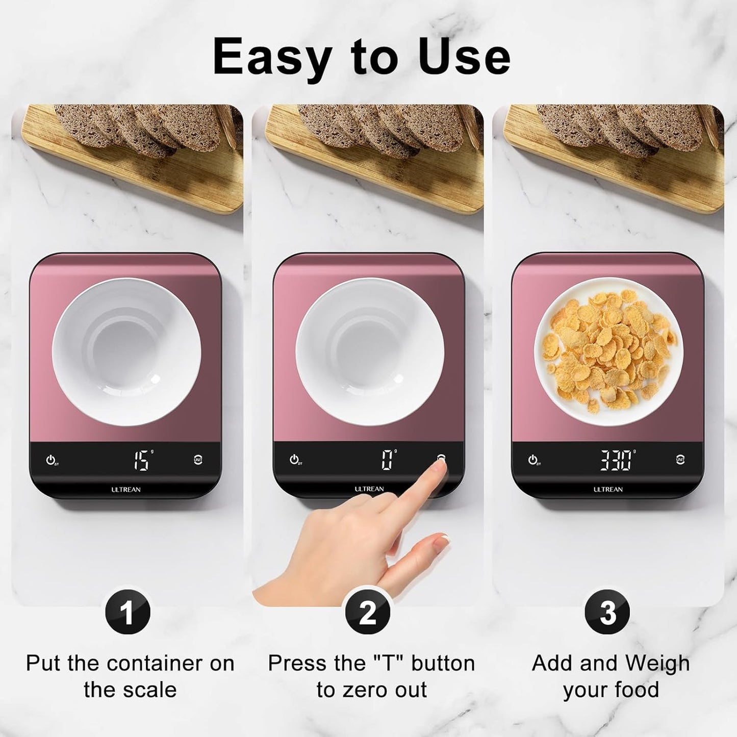 Ultrean Food Scale, Digital Kitchen Scale with LED Display, Weight Grams and Ounces for Baking Cooking, 6 Units with Tare Function, 11lb (Batteries Included)