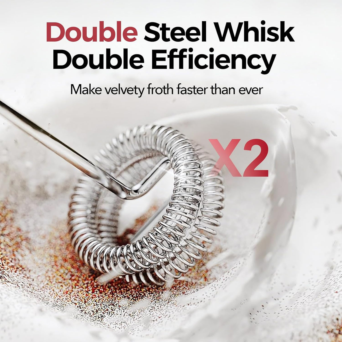 YARRAMATE Rechargeable Milk Frother Wand Handheld, 3 Speed Adjustable Electric Drink Mixer with 2 Whisks, Stainless Steel Stirrer for Coffee, Lattes, Protein Shakes, Matcha, Egg