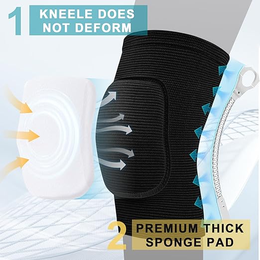 2 Pair Stretchy Knee Pads Knee Brace Sleeve for Men Women Youth Protective Knee for Volleyball Football Dance Tennis Running Cycling Workout Climbing Jogging (black and grey, Large)