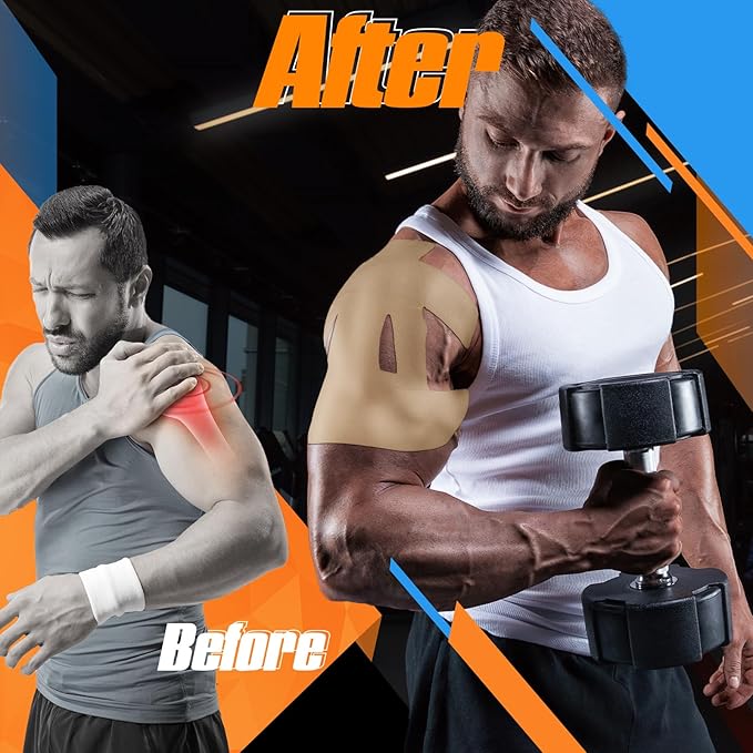 20 Count Kinesiology Tape for Shoulder Pain Relief Pre Cut Sports Waterproof Breathable Enhance Elastic Kinesiology Athletic Tape for Shoulder Support and Muscle Sports (Beige)