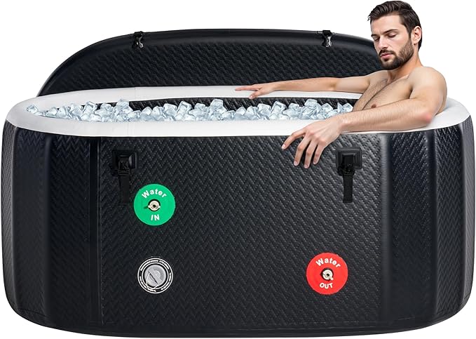 Albott Inflatable Cold Plunge Tub for Athletes, Ice Bath Tub with Insulated Lid Non-Slip Mat, Water Chiller Compatible, Portable for Outdoor & Indoor Recovery, 150 Gal, 59"L x 32"W x 28"H