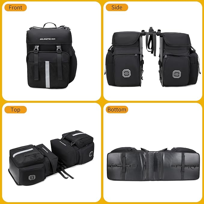 Bike Bag Accessories Panniers for Bicycle Rear Rack Bag 45L Waterproof Mountain Electric Bike Saddle Bag for Cycling Traveling Commuting Black