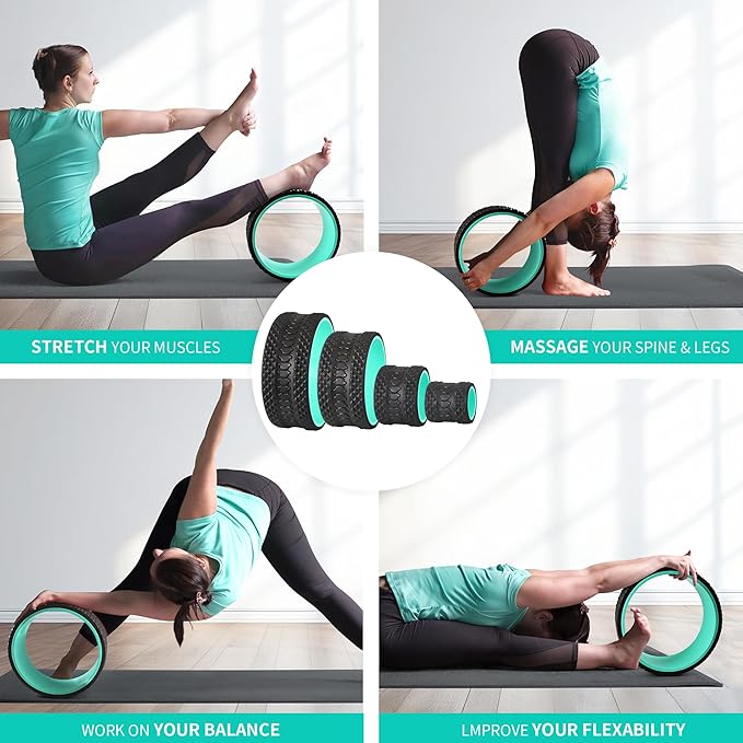 Back Roller Wheel 4 Pack - Yoga Wheel for Back Pain & Stretching,Back Roller for Deep Tissue Massage, Back Wheel for Physical Therapy & Exercise