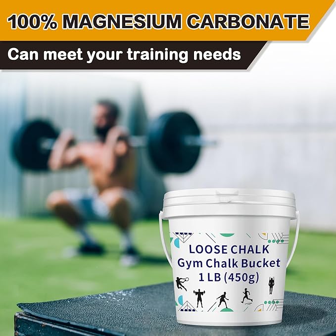 1 LB Loose Gym Chalk Bucket - Premium Powder Chalk with Empty Chalk Bag & Spoon, Multi-Purpose for Weightlifting, Gymnastics, and Workouts
