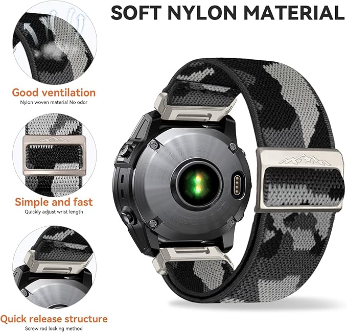 22mm Nylon Stretchy Band for Garmin Fenix 6 Pro/6/7/7 Pro/5/5 Plus Band, Soft Smartwatch Band for Forerunner 935/945/955,for Instinct/2/Approach S60/S70-47mm, Descent G1/Epix 2/Epix Pro 47mm