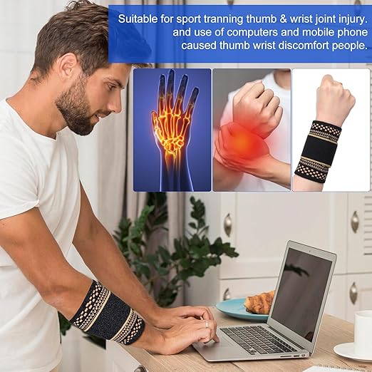 1 Pair Copper Wrist Compression Brace, Elastic Wrist Support Sleeve Sports Hand Wristlet Wrap for Women Men Gym Fitness, Workout, Typing, Weightlifting, Yoga(X-Large)