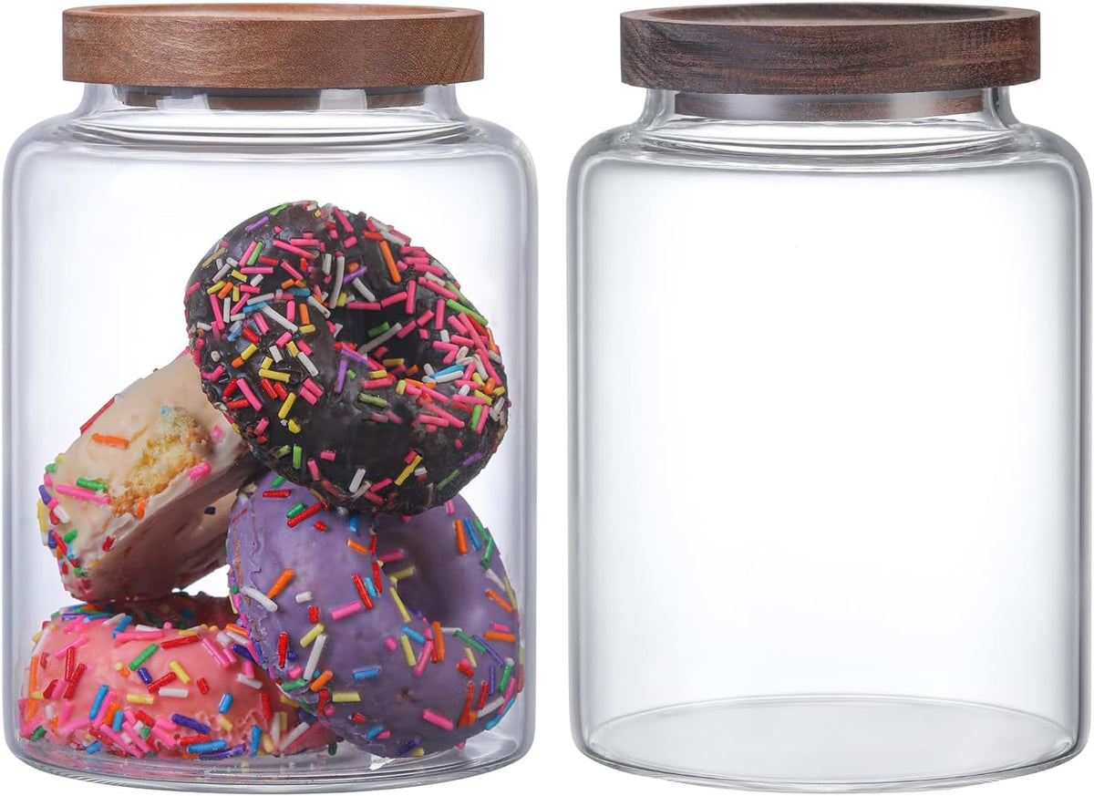 Vacuum Coffee Canister Glass Food Storage Jars With Airtight Lids Borosilicate Glass Coffee Canister Container for Coffee Beans & Grounds Tea Sugar Spices Kitchen (40oz(1200ml)-2 pack